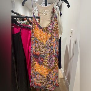 Nicole Miller Multicolored Feathered Halter Slip Dress